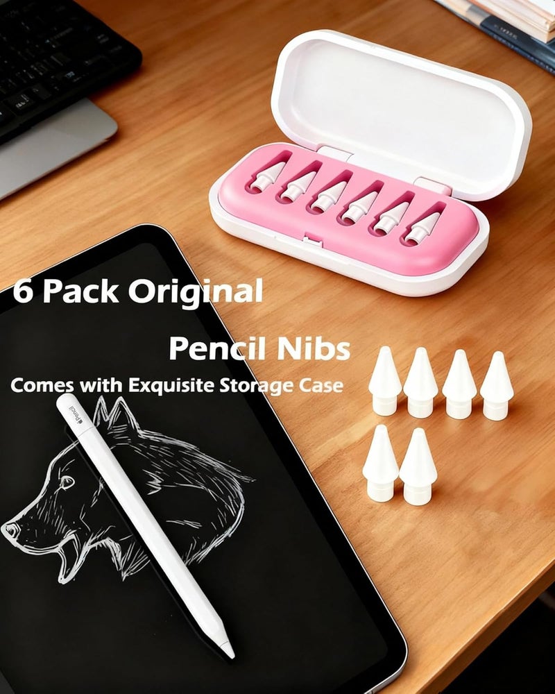 Wilbeva 6 Pack Replacement Pencil Tips with Case for Apple iPad 2nd / 1st Generation - Precise Control iPencil Nibs Compatible with iPad for Pencil USB C/ 2nd/ 1st Gen Apple Pen (Pink Case-6 Pack) - Image 2
